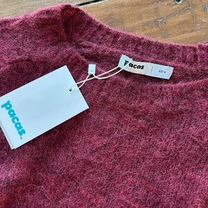 NWT Pacas Crewneck Sweater Alpaca Knit Wool Bordeaux Melange M